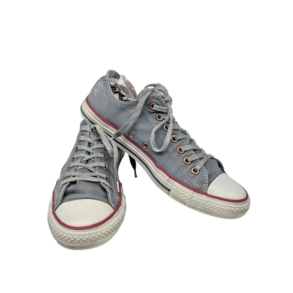 Converse Chuck Taylor All Star Low Top Sneakers Gray Distressed Denim Size 10